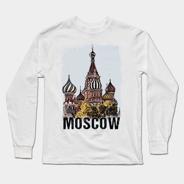 Moscow City Streets Vintage Travel Poster Series grunge edition 06 Long Sleeve T-Shirt by Naumovski